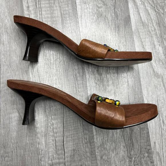 Y2K Nine West Kitten Heels Brown Beaded Size 7 - Picture 4 of 8